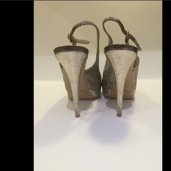 Jimmy Choo Clue Silver Glitter‎ Slingback Pump Platform Sandal Shoe [ 38.5 ] - Picture 9 of 14